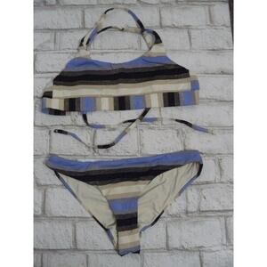 $160 Pilyq Cancun Stripe Sporty Bikini Top & Ruched Swim Bottoms Small NEW